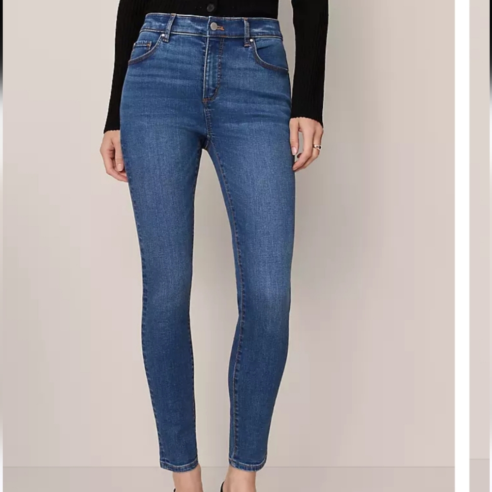 Loft Womens "Curvy Skinny" Dark Blue Mid Rise Stretch Skinny Jeans sz 10